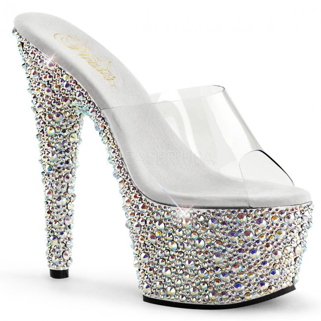 stříbrné boty na podpatku s kamínky Bejeweled-701ms-csrs - Velikost 35