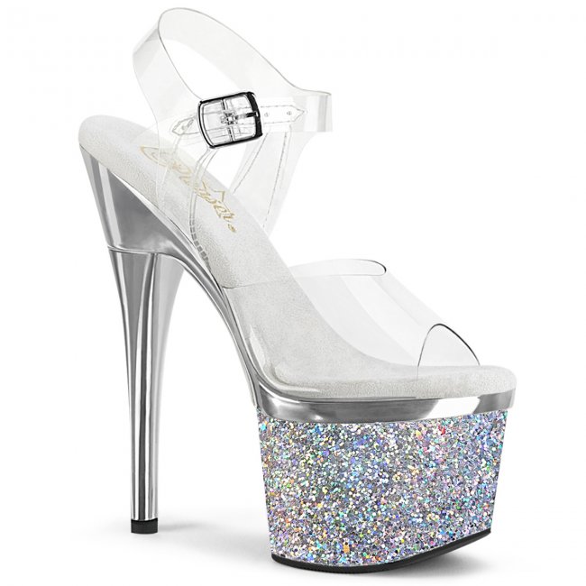 vysoké stříbrné dámské sandály s glitry Esteem-708chlg-csch - Velikost 39