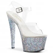 stříbrné vysoké dámské sandály s barevnými glitry Sky-308lg-csg